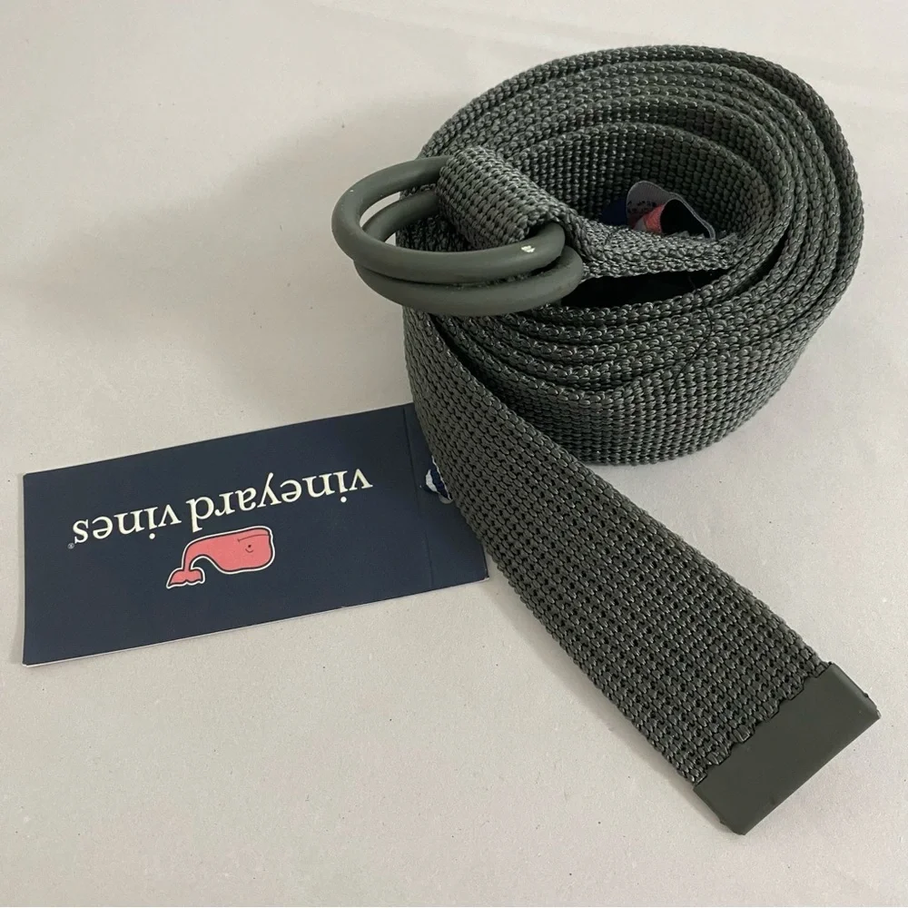 Men’s Vineyard Vines NWT Textured Webbing D-Ring On The Go Belt‎ In Gray
